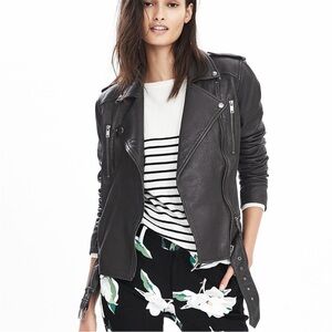 177180 Banana Republic Classic Lambskin Leather Moto Jacket